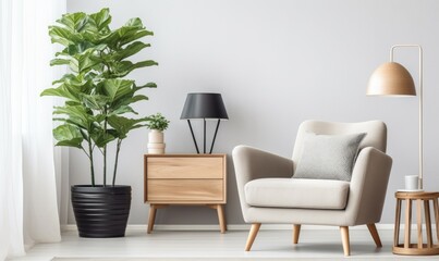 living room interior  living room with design mint sofa, furnitures, mock up poster map, plants and elegant personal accessories