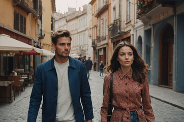 Obraz premium a personalized cultural experience where a couple explores a historic European city with a private guide.