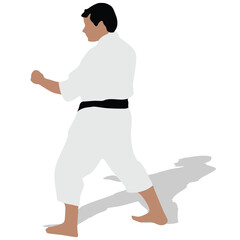 Karate fighters in kimonos, vector silhouette illustration. Karate brand logo design element.