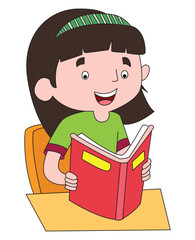 Cute girl studying while sitting on the chair vector illustration