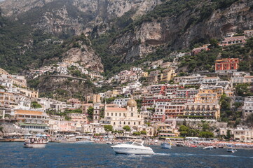 view of the town of Positano from the sea