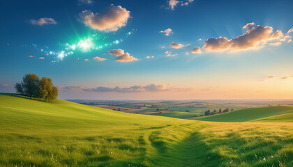 Obraz premium Lake And Forest Scene At Sunset