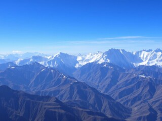 Fototapeta premium Aerial view of the Himalayas mountain range in Asia, showcasing its snow-capped peaks, deep valleys, and dramatic landscapes, mountain range, snow-capped, geology