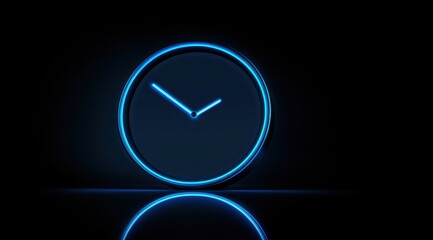 A glowing blue clock against a dark background with a reflection, symbolizing time and the color spectrum. 