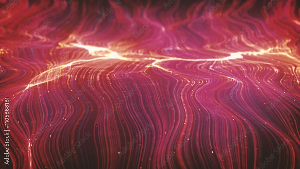 Poster digital volcano with particles streaming/ animation of an abstract digital volcano with burning part