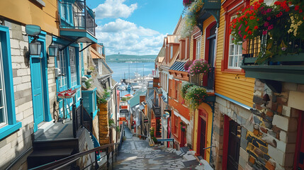 Vibrant Hillside Street Scene Illustration