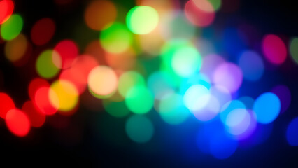 Fototapeta premium Abstract colorful bokeh with vivid red, green, and blue lights floating on a black grad