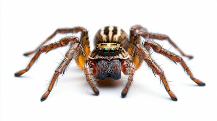 Fototapeta premium Macro Close up Shot of Venomous Hairy Spider with Detailed Fangs and Legs in Contrasting Colors