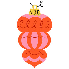 Festive Christmas ornament featuring a vibrant red and pink bauble with intricate patterns. Perfect for holiday decor, seasonal celebrations, and adding charm to Christmas trees. Festive arrangements.