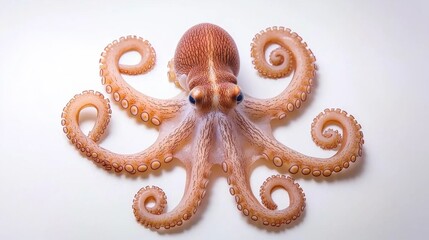 Obraz premium Vibrant Pink Octopus with Curled Tentacles Exploring the Underwater Coral Reef Ecosystem