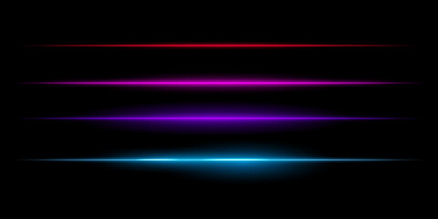 Horizontal colorful light streaks set. Thin glowing lines, white illumination, futuristic light effects, abstract design, minimal glow, decorative elements, smooth gradients, modern visuals
