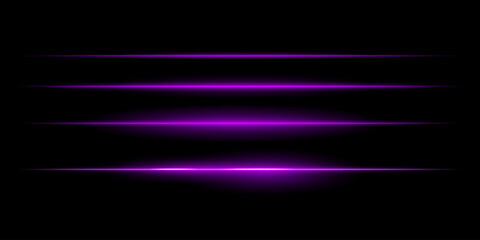 Horizontal purple light streaks set. Thin glowing lines, white illumination, futuristic light effects, abstract design, minimal glow, decorative elements, smooth gradients, modern visuals