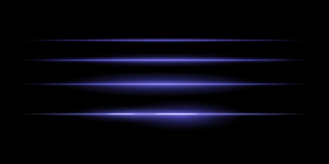 Horizontal purple light streaks set. Thin glowing lines, white illumination, futuristic light effects, abstract design, minimal glow, decorative elements, smooth gradients, modern visuals