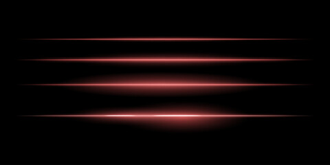 Horizontal red light streaks set. Thin glowing lines, white illumination, futuristic light effects, abstract design, minimal glow, decorative elements, smooth gradients, modern visuals