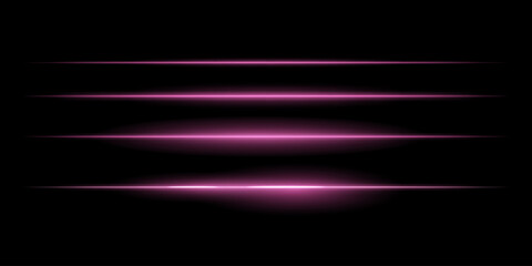 Horizontal purple light streaks set. Thin glowing lines, white illumination, futuristic light effects, abstract design, minimal glow, decorative elements, smooth gradients, modern visuals
