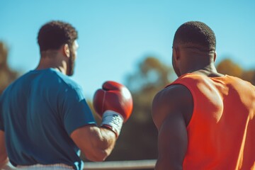 Two boxers preparing for a training session outdoors in sunny weather