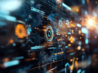 Ai-generated data visualization digital realm infographic style futuristic environment close-up viewpoint tech concept insights