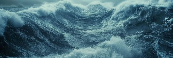 Fototapeta premium Stunning hyper-realistic Fuji Film shot capturing the raw power of a cresting North Atlantic wave in perfect timing, showcasing the force of nature and the beauty of the ocean.