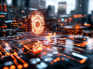 Ai generated urban data visualization cityscape digital art futuristic environment aerial view technology concept