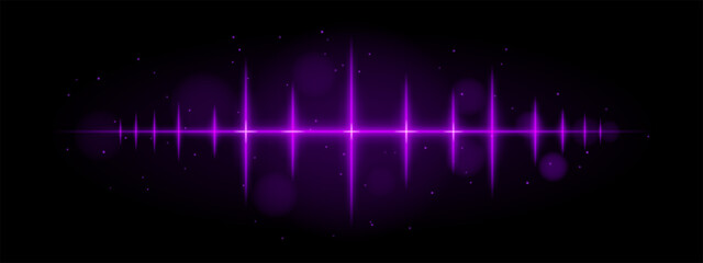 Purple pulse wave. Vibrant glowing waveform, sharp spikes, futuristic light design, dynamic energy signal, abstract illumination, modern decor, visual effect, scattered particles