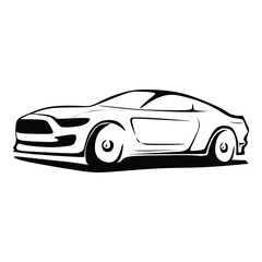Vector illustration of car outline hand drawn on white background. Car auto lineart black and white. Sport car or SUV car creative silhouette. Auto or automobile