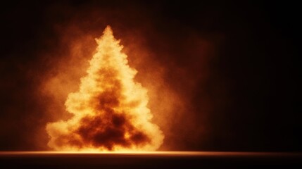 The powerful explosion created a mushroom cloud resembling a Christmas tree rising up against a dark background. The intense glow and smoke highlight the destructive power of the blast.