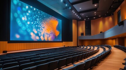 A large LED display screen for presentations in an auditorium, offering excellent color accuracy and brightness.