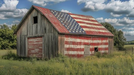 Obraz premium Weathered Barn with American Flag Murals