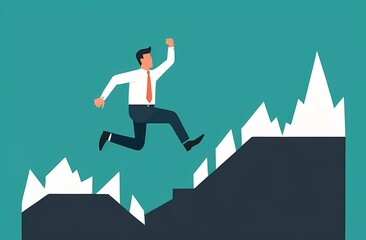 Obraz premium Avoid pitfall, adversity and brave to jump pass mistake or business failure, skill and creativity to solve problem concept, smart businessman jump pass many pitfalls to achieve business success.