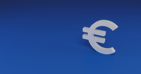 Isolated realistic white euro symbol with shadow. Located on the right side of the scene. 3d illustration on transparent background