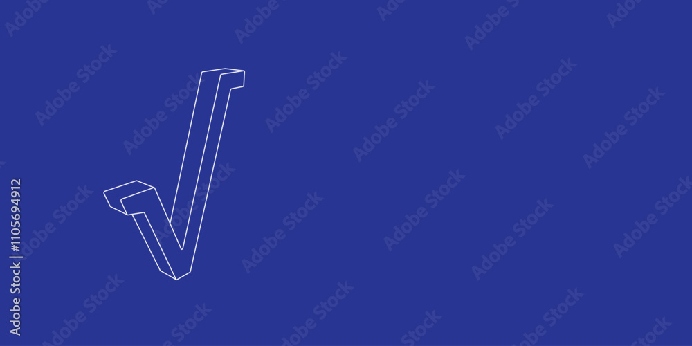 Poster the outline of a large square root symbol made of white lines on the left. 3d view of the object in 