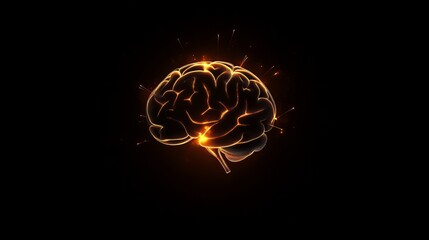 A glowing, illuminated brain outline with fiery orange light against a dark background. Sparks radiate outward, symbolizing creativity, intelligence, and innovation