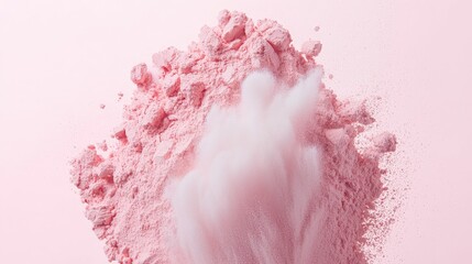 Fototapeta premium makeup highlighter subtle concept, A soft mound of pink powder against a pastel background, evoking a sense of freshness and delicacy.