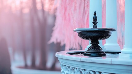 Obraz premium Majestic Frozen Fountain in Winter Wonderland Cityscape