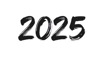 2025 hand-drawn number with brushstrokes on transparent background