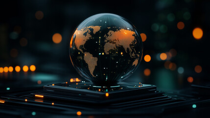 Futuristic Digital Globe With Illuminated Map Display