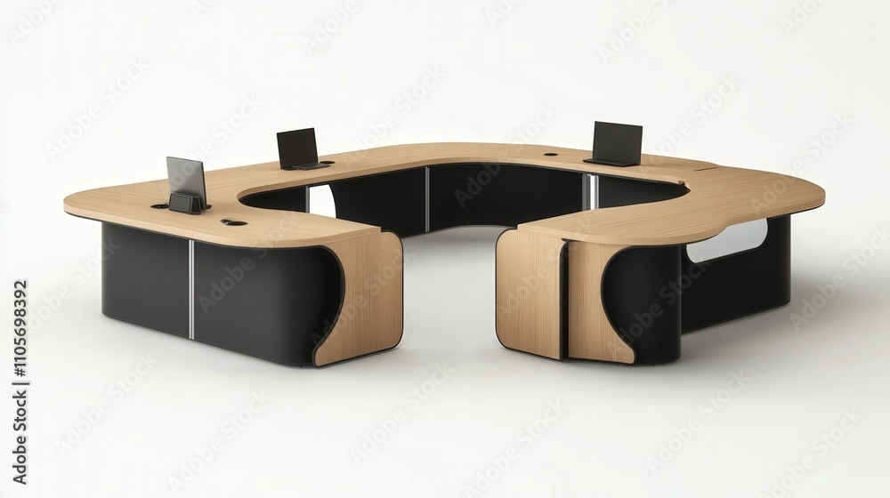 Poster a modular conference table with multiple components that can be rearranged to suit different meeting