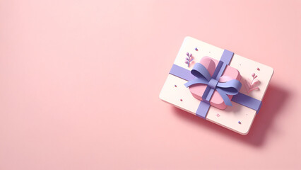Beautifully wrapped gift with a bow sits against a soft pink backdrop, perfect for birthdays or festive events.