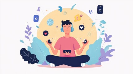 A voice actor records soothing lines for a meditation app, employing a calming, melodic voice to help users relax and de-stress.