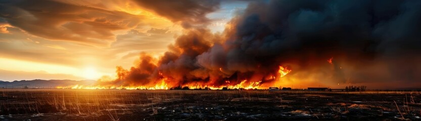 Fototapeta premium Dramatic wildfire approaching rural town