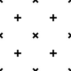 Obraz premium Seamless pattern of repeated black multiplication symbols. Elements are evenly spaced and some are rotated. Illustration on transparent background