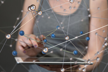 Global network. Blockchain. 3D illustration. Neural networks and artificial intelligence. Abstract