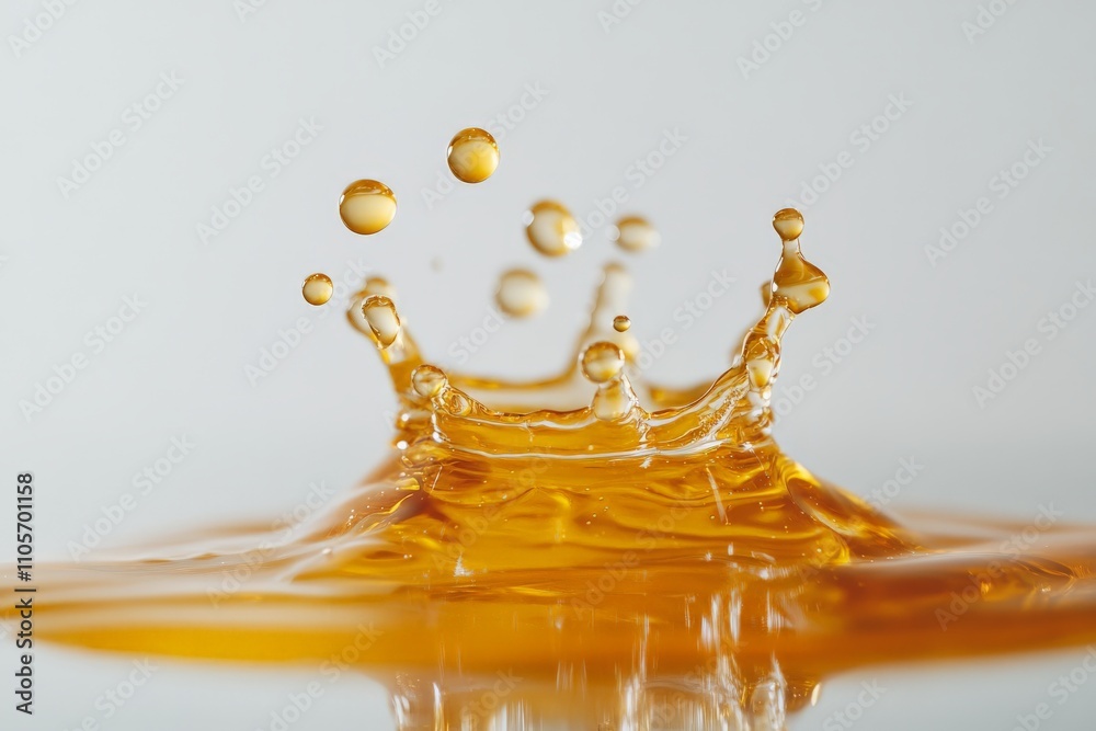 Aufkleber Frozen in time, this image captures a golden fluid splash with intricate details, showcasing the mesmerizing dynamics and artistic essence of fluid motion.