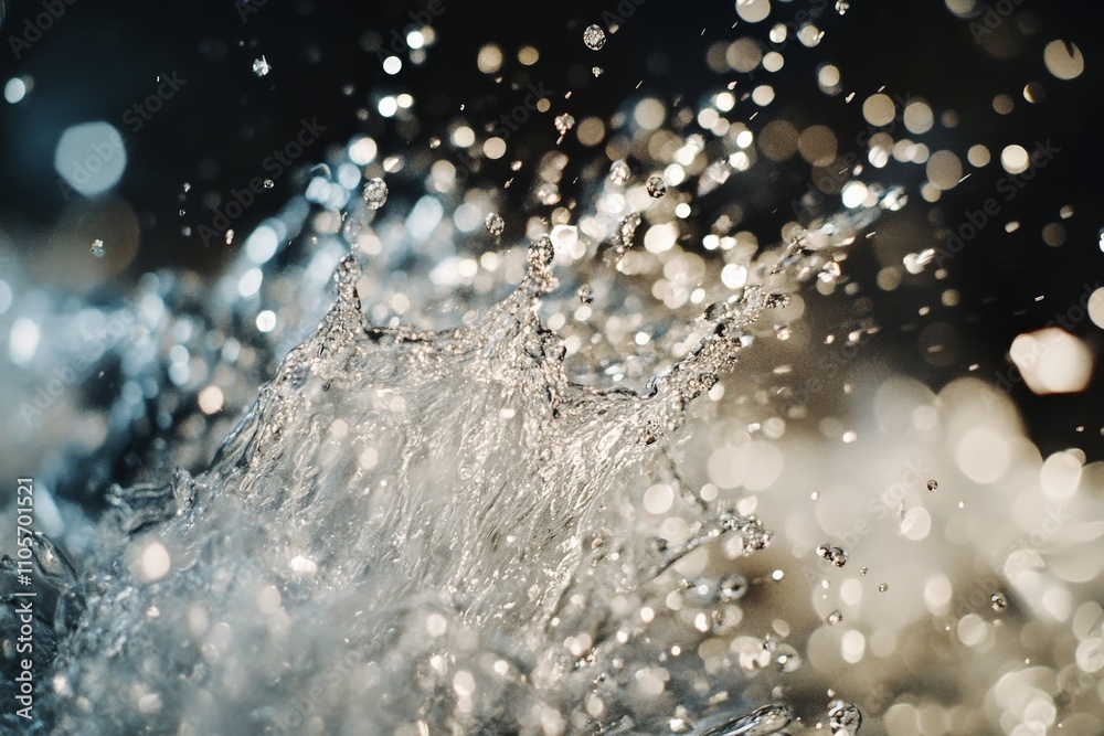 Aufkleber A dynamic and mesmerizing splash of water captured in mid-air with a bokeh-filled background, showcasing the power and fluidity of this natural element.