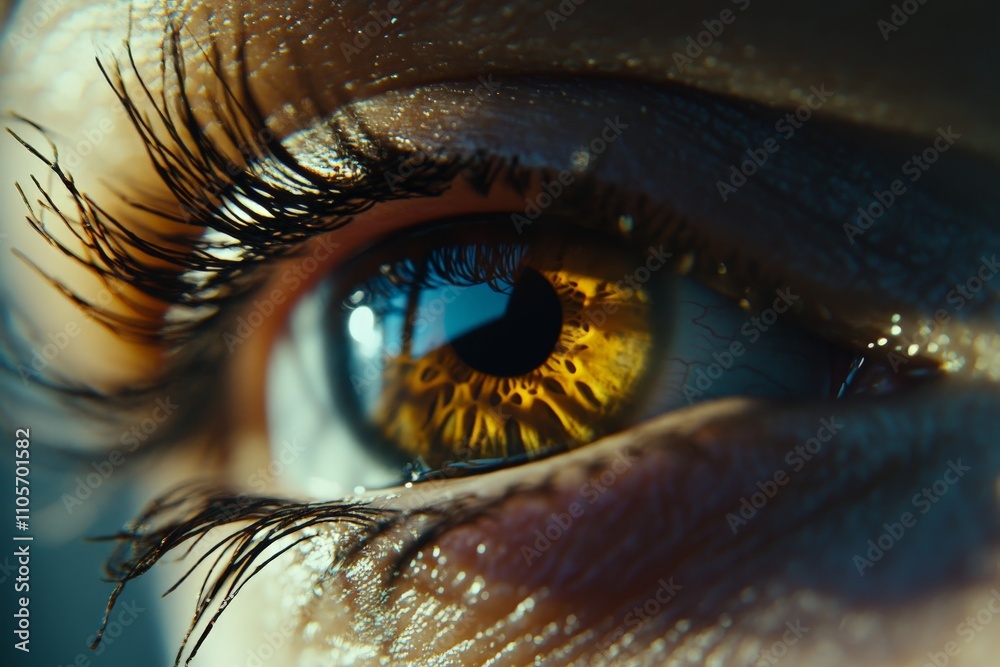 Aufkleber this close-up image captures an eye with intricate golden patterns in the iris, highlighting the nat