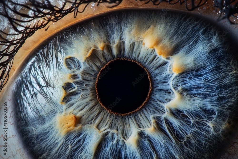 Poster A close-up image capturing the intricate details and vivid colors of a human iris, emphasizing the beauty and complexity of human vision and emotion.