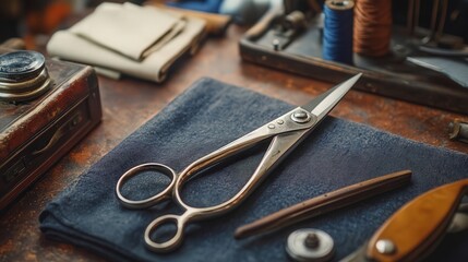 A pair of tailor scissors with long, slender blades designed for precise cutting of fabric.