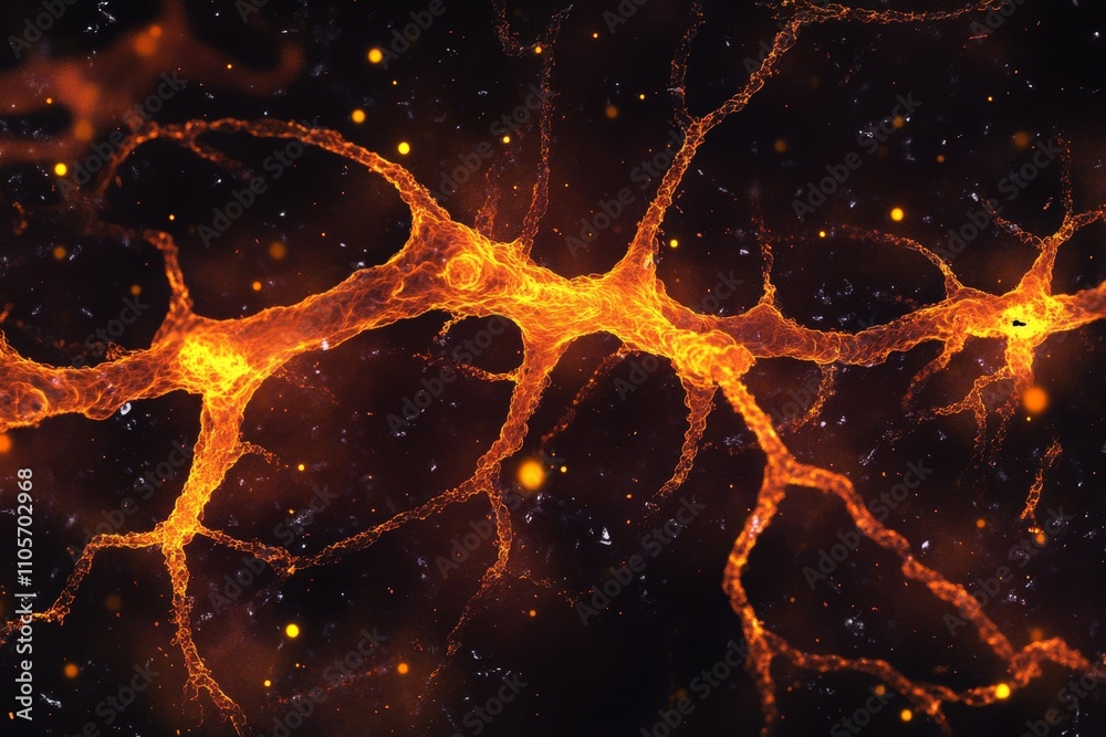 Aufkleber The image depicts an abstract scene with glowing orange interconnected lines against a dark background, symbolizing data, energy flow, or neural networks.