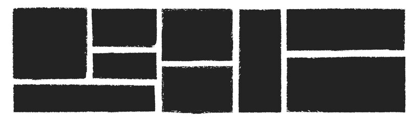 Crayon style handwriting text boxes set. Rough frame with chalk texture. Sketch vector illustration.