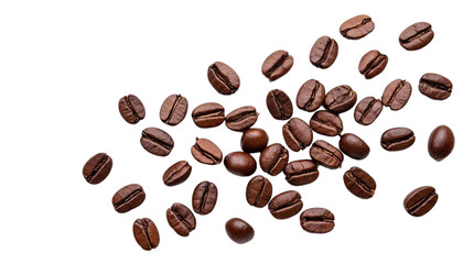 Obraz premium Scattered Coffee Beans On transparent Background for Coffee Enthusiasts